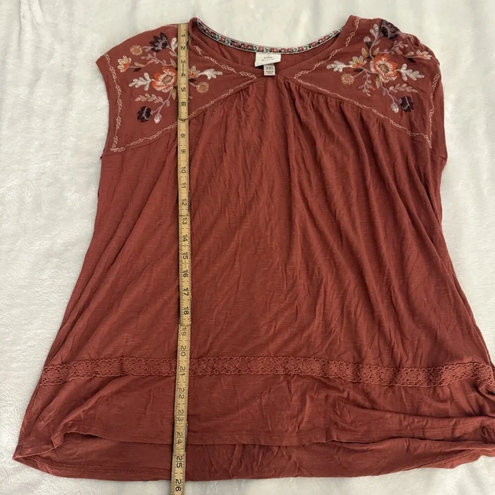 Knox Rose Rust‎ Colored Floral Embroidered Top XXL Feminine Pretty Boho Dainty - Picture 7 of 7